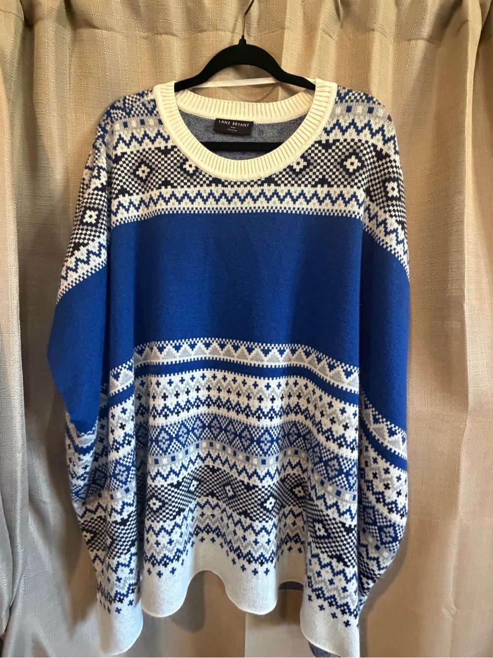 Lane Bryant Poncho Sweater 18/20 Blue Fair Isle Nordic Boho Oversized Dolman